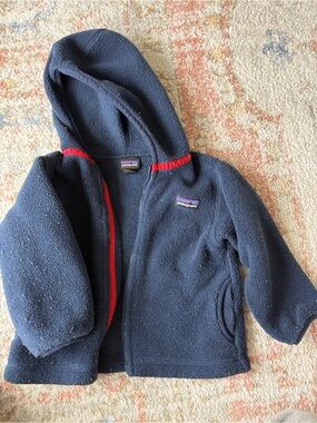 Patagonia Kids Navy Hooded Fleece with Red Trim